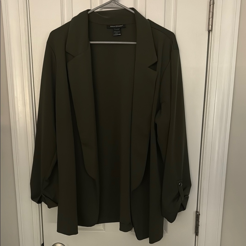 Ashley Stewart Green Blazer Lightweight Open-Front